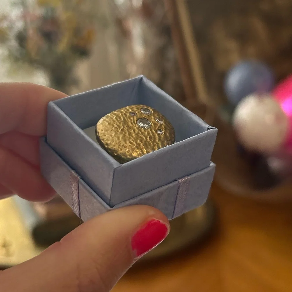 Hammered Gold & Diamond Ring